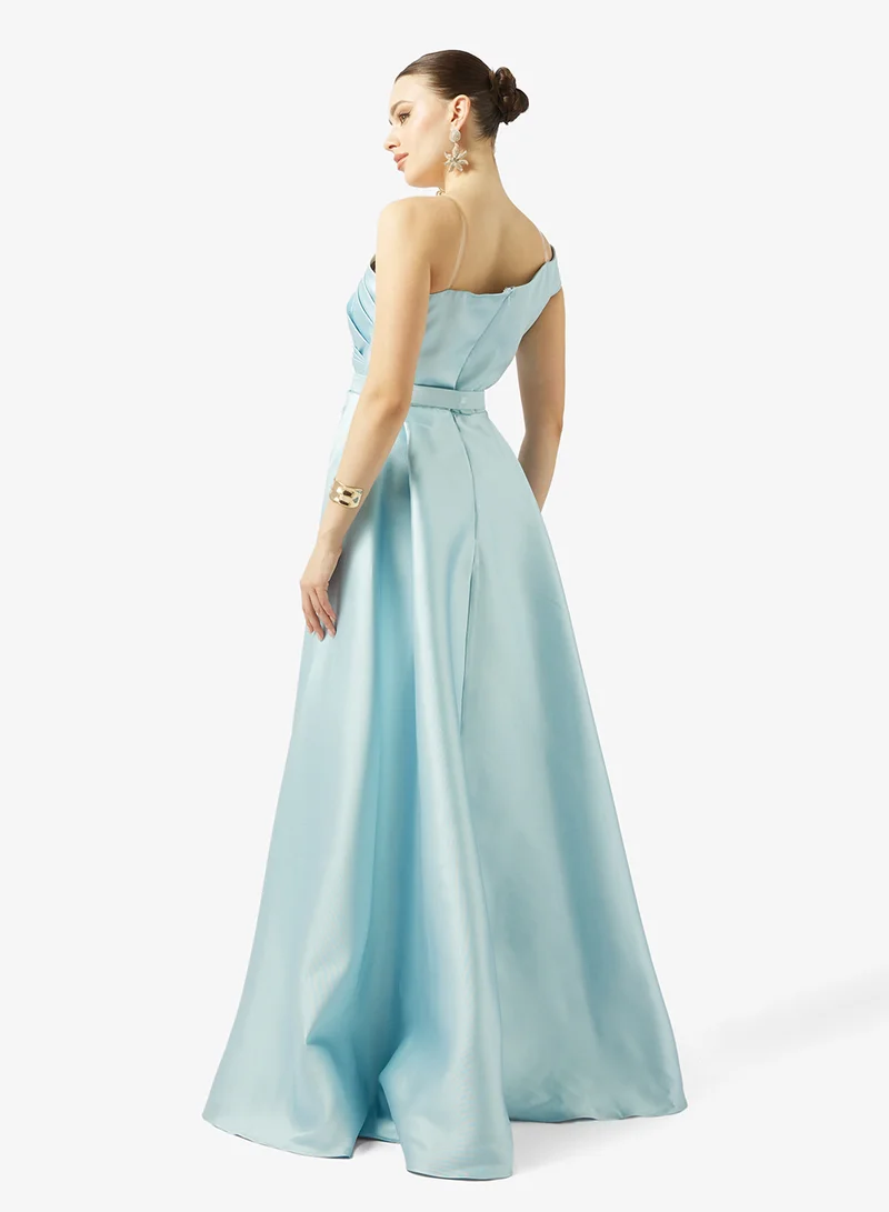 Akadia Fashion ONE SHOULDER GATHERED WAIST TAFFETA DRESS ED